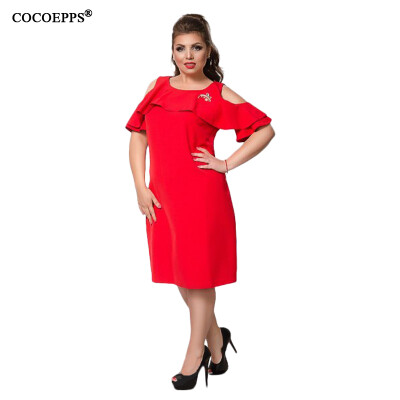 

COCOEPPS Fashion New Solid Women Dresses 2017 Sexy Plus Size Off-Shoulder Female Dress Big Size Ruffles Sleeve Blue Vestidos