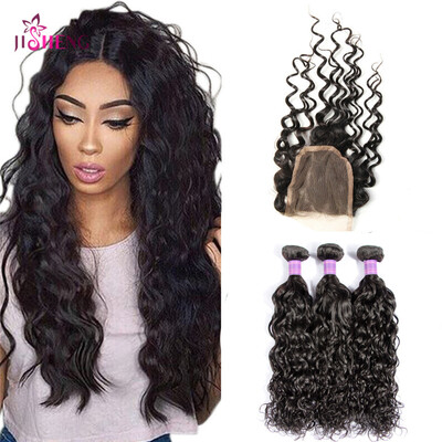 

8A Indian Virgin Human Hair Wave 3 Bundles Natural Wave Hair With 44 Lace Closure Remy Hair Extensions
