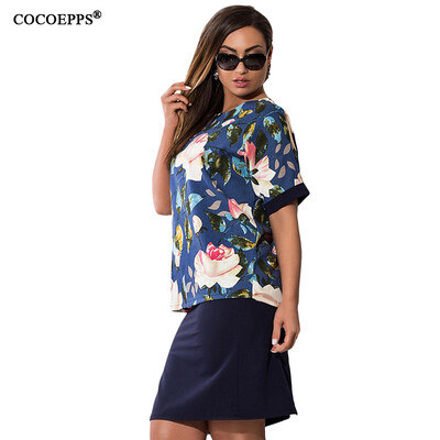 

COCOEPPS Summer Floral Print Women Dresses 2017 Big Size Elegant 2 Piece Set Dress Plus Size Half Sleeve Patchwork Vestidos 6XL