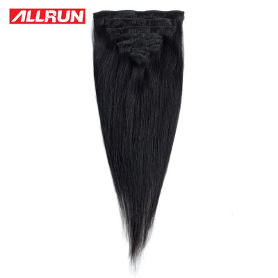 

Allrun Clip In Human Hair Extensions Straight 100% non-remy African American #1 Jet Black Peruvian Hair 16"-20" Free Shipping