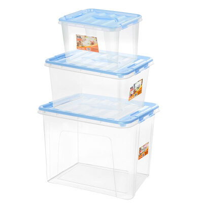 

JEKO&JEKO plastic transparent storage box 10L16L22L three-piece storage box toy storage box snacks portable storage box blue 515514507