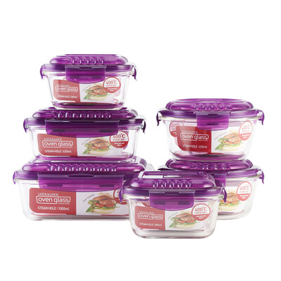 

Lock & lock Glass Chipset Set Microwave Oven Lunch Box With Stuff Band LLG445S924 Purple Six Piece Set
