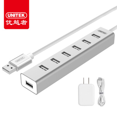 

Улучшенный человек (UNITEK) USB 2.0 высокоскоростной удлинитель сплиттер 7 HUB Концентратор 1,20 м ноутбук настольного питания компьютера с внешним алюминиевым серебряным Y-2183SL