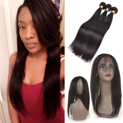 

Pre Plucked 360 Lace Frontal With Baby Hair 100 Brazilian Remy Human Hair Silky Straight Natural Black 8-30inch