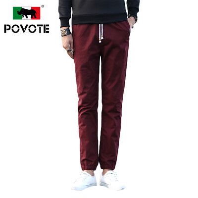 

Bovett rhinoceros (POVOTE) casual pants men's feet cotton pure color casual trousers young men's loose loose trousers waist pants PVHN1605 soil yellow M