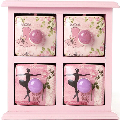 

I' HUA HUA 4-cell ceramic drawer jewelry box pink ballet wood storage box 520 gift, Mother's Day gift Valentine's Day creative gift to send his girlfriend home furnishings