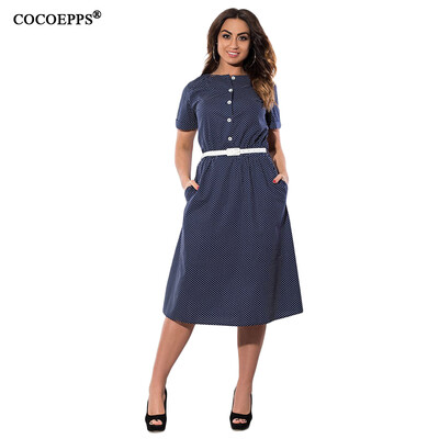 

COCOEPPS L-6XL Elegant polka dot summer women dresses big size knee-length chiffon work Dress plus size women Vestidos Sashes