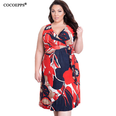 

fashionable printing women dresses big sizes NEW 2017 plus size women clothing Knee-Length dress casual v-neck loose dress