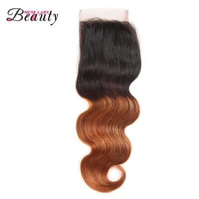 

Museladybeauty Ombre Brazilian Virgin Hair Body Wave Lace Closure 4x4 Two Tone Human Hair Closure 1b 30 Free Shipping 8"-20