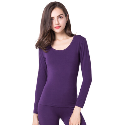

Gangsha Qiuyi Qiuku Men&women underwear set cotton sweater thin section round neck Slim bottoming warm suit female models - Violet
