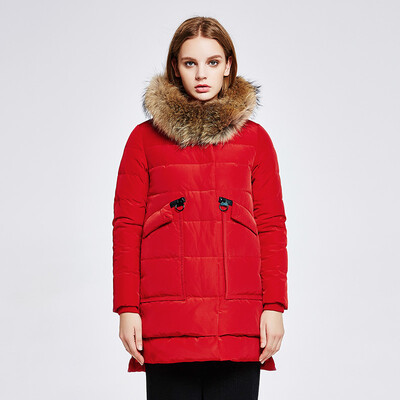 

Snow in the autumn and winter ladies down jacket big hair collar hood loose short jacket X1601750 big red | 1218 180