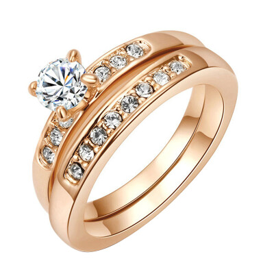 

Yoursfs® 18K Rose Gold Plated Double Rounds Simulated Diamond Rings Use Austrian Crystal Fashion Jewelry