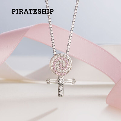 

Pirate ship pirateship 925 silver fashion necklace clavicle chain female personality wild sweet sweet silver necklace female short set lollipop lock chain chain platinum