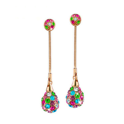 

Yoursfs@ Female Bohemia Round Drop Earrings Colorful Austrian Crystals Gifts Long Earrings Wedding Beach For Women Earring Jewelry