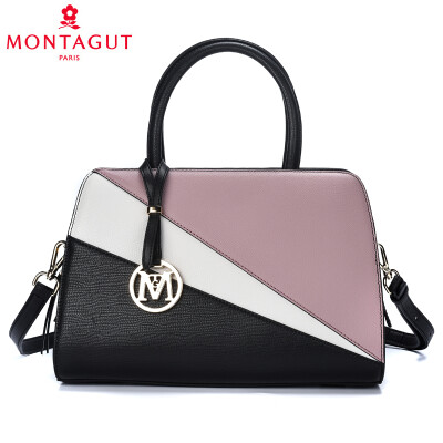 

Montagut MONTAGUT womens bag leather color matching diagonal bag female big bag banquet wild fashion casual shoulder bag R2312741411 black powder