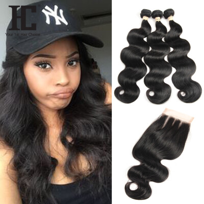 

Unprocessed Brazilian Virgin Human Hair 3 Bundles with Closure 7A Brazilian Virgin Hair Body Wave Extension and 4x4 Lace Closure