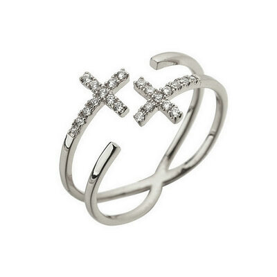 

Yoursfs@ Wholesale Exquisite Cross Open Rings Tiny CZ Paved Fashion Wedding Ring White Rose Gold Color Jewelry for Bridal Top Qua