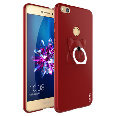 

ESCASE Huawei glory 8 youth version of the phone shell Huawei glory 8 youth version of the phone set all-inclusive paint skin texture series hard shell to send the ring buckle flame red