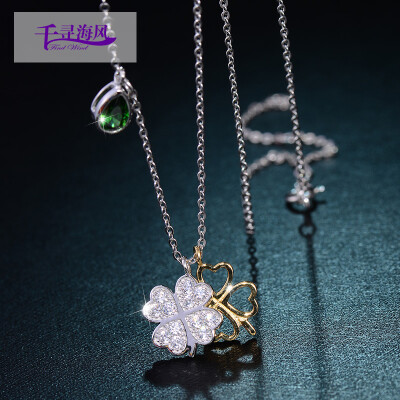 

Chihiro sea wind FindWindS925 silver necklace female models set Swarovski zirconium clover lady pendant short clavicle chain clover necklace