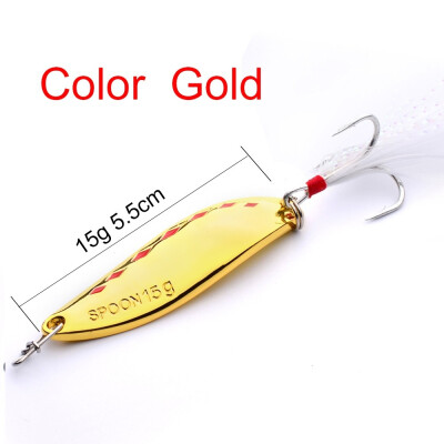 

1pc Spoon Fishing Lures 20g-15g-10g-5g Metal Fishing Bait Silver/Gold Spoon Bass Baits Feather Hook Fishing Tackle