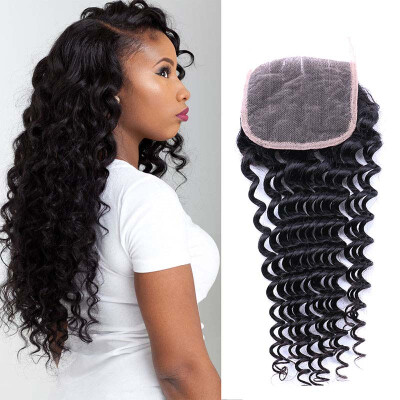 

Noble Lace Closure With Baby Hair Peruvian Hair Deep Wave Remy Human Hair 4X4 Lace Closure Free Shipping