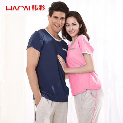 

Han Choi HACAI pajamas women short sleeve 2017 modal solid color round neck home suit suit rose red 175100