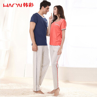 

Han Cai HACAI pajamas women short sleeve 2017 modal solid color round neck home clothing set orange powder 175100