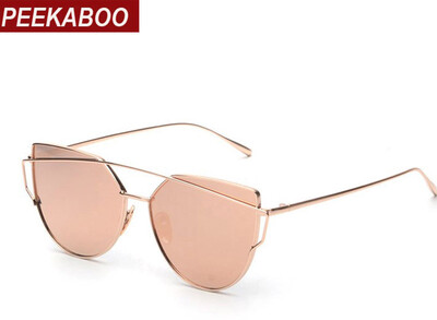 

Peekaboo Brand design sunglasses new luxury womens 2017 metal cat eye sun glasses pink mirror top quality party summer style sun