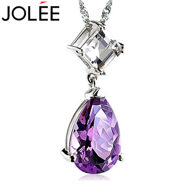 

Feather JOLEE necklace S925 silver pendant natural amethyst pendant fashion simple jewelry clavicle chain send his girlfriend honor wife holiday gift purple