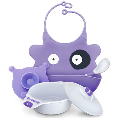 

Bayer Xin BABISIL baby eating childrens angel cutlery set 4 piece set purple bib bowl twist spoon suction pad BS4993