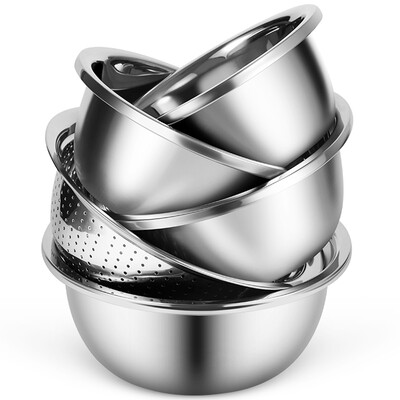 

Kitchen King Wong 304 stainless steel basin sieve five sets of vegetables&spices seasoning bacon sieve five combinations