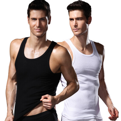 

Arctic cashmere men's vest T-shirt elastic solid color sleeveless sling bottoming shirt leisure sports cotton vest male 2 pieces of white + gray XXL