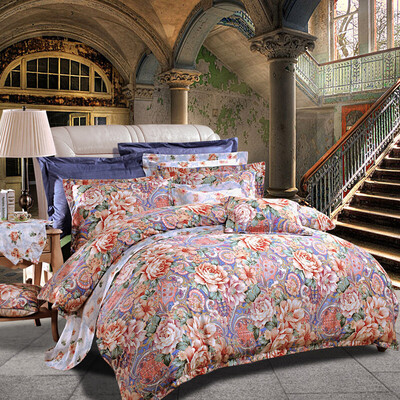 

Fu Anna Home Textiles four-piece cotton bed sheets quilt four-piece high-grade satin pieces Shengshihuahua 18 meters bed for 230 229cm blue