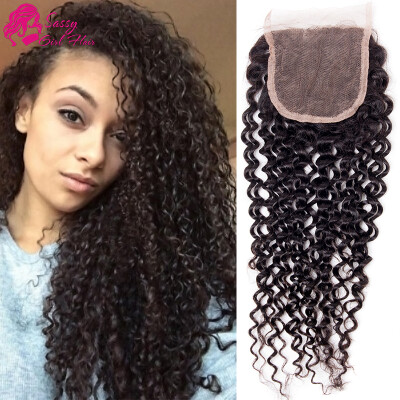 

Sassy Girl Hair Malaysian Curly Closure 4x4 Free Part Swiss Lace Kinky Curly Closure Malaysian virgin Human Hair Lace Closures 10