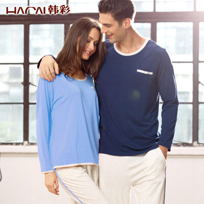

Han Cai HACAI ladies long sleeve thin models modal cotton pajamas home service suit light blue 170 \ 95 XL