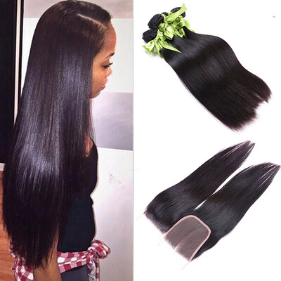 

7A Unprocessed Brazilian Virgin Hair With Closure 100 Human Hair With Closure Mink Brazilian Straight Hair 3Bundles With Closure