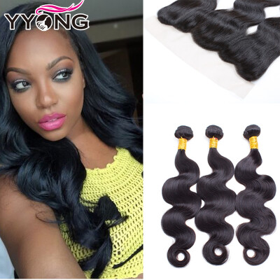 

YYONG 8A Brazilian Unprocessed Virgin Hair Body Wave 3 Bundles With Ear To Ear Lace Frontal Natural Color Hair Free Shipping