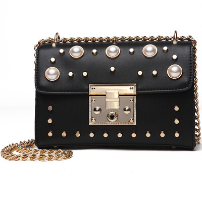 

DEER LOVE small square package new pearl rivet chain fashion cute shoulder Messenger bag LE17632 gold and silver color