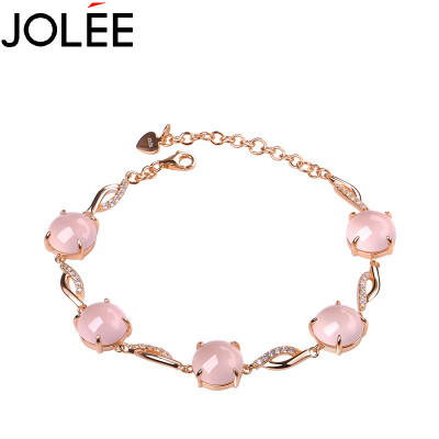 

Feather JOLEE rose gold bracelet natural powder crystal Furong Shi jewelry S925 silver fashion style to send his girlfriend gift pink