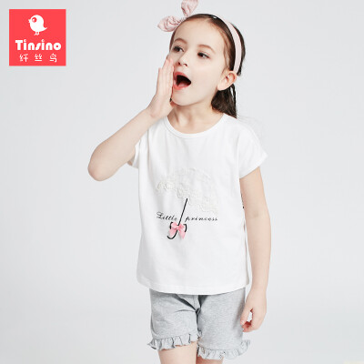 

TINSINO) children's clothing children's summer suit girls in the large children's cotton leisure lace short sleeve sleeve lace umbrella THY9121002 white 140