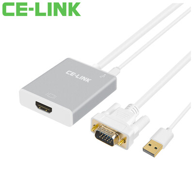 

CE-LINK VGA to HDMI Converter VGA to HDMI Conversion Cable Computer Projector Display HD Headband Audio Power Supply 05m White 1895