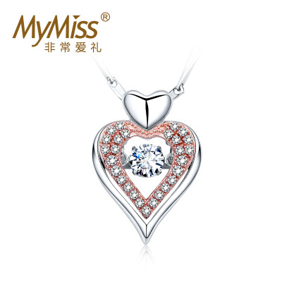 

Mymiss Inlaid Swarovski Zircon Necklace Women's 925 Silver Heart Pendant in Sterling Silver loves silver