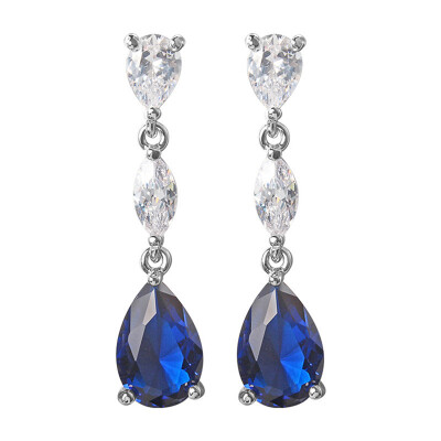 

Yoursfs Wedding Earrings for Bride Silver Plated Women Fashion Cocktail Jewelry Blue Crystal Long Drop & Dangle Earrings