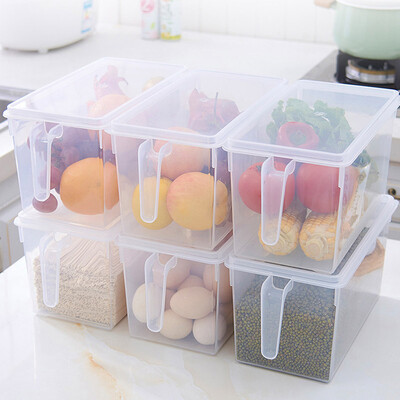 

Green refrigerator storage box kitchen plastic finishing box debris storage box with lid handle 6 Pack