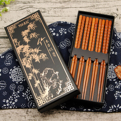 

【Jingdong Supermarket】 Bamboo wood Japanese chopsticks 5 double gift boxed tip hand-cut turtle wooden chopsticks gift chopsticks