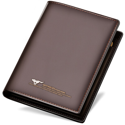 

Seven wolves SEPTWOLVES wallet mens short fashion top layer cow leather two fold vertical section ticket multi-function driving document clip card package 3A