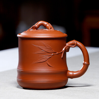 

Ming pot edge of purple sand cup Yixing all handmade Zhu mud bamboo leaf cover cup 375ml