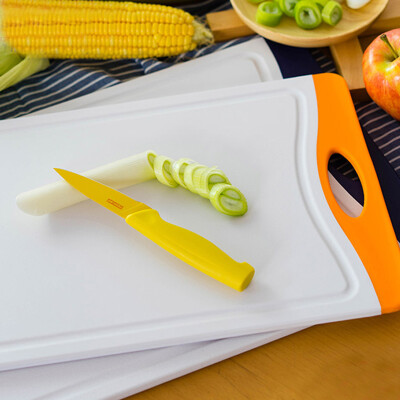 

Neoflam double-sided antibacterial antibacterial anti-slip easy to clean plastic cutting board fruit board cutting board with anti-overflow guide groove wall color CB-FL-M36 white orange