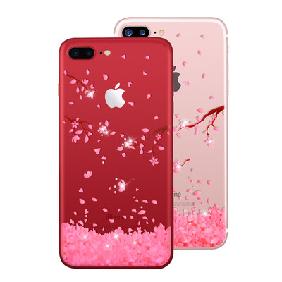 

Pizza Apple iphone7plus mobile phone shell 7Plus 8plus creative transparent silicone anti-drop sets with lanyard hole diamond cherry 55 inches