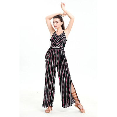 

The new ladies' printed condole belt vest split pants jumpsuits